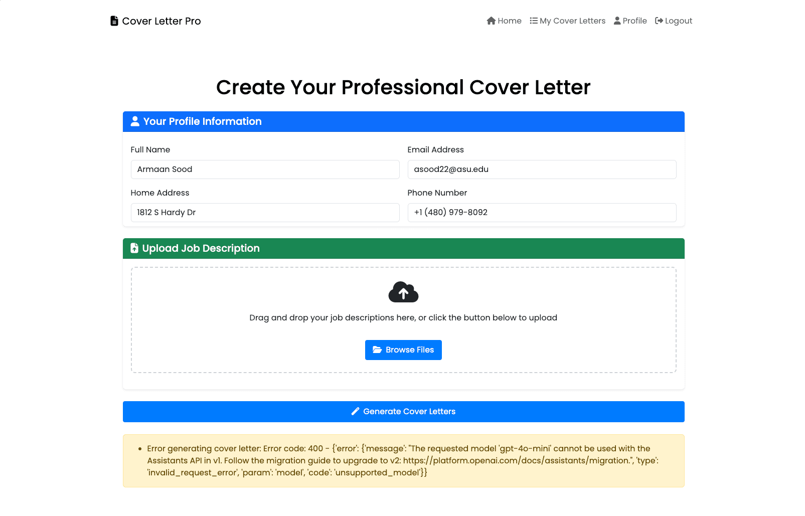 AI-Powered Cover Letter Generator